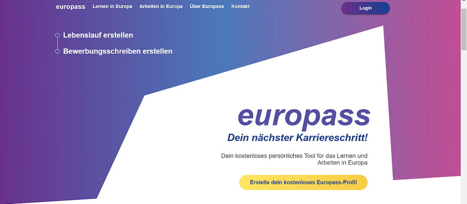 Screenshot Startseite Europass-Porta