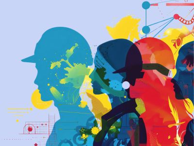 Die Illustrationen zeigt vier Personen im Profil